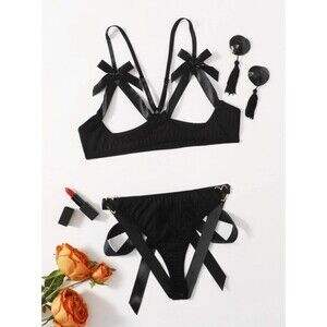 Size 12 (X-Large) Cut-out Bow Decor Lingerie Set With 1 pair of Nipple Covers